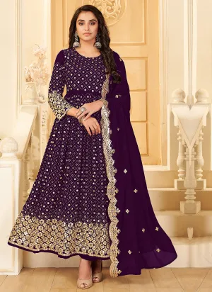 Purple Foil Mirror Embroidered Afghani Style Anarkali