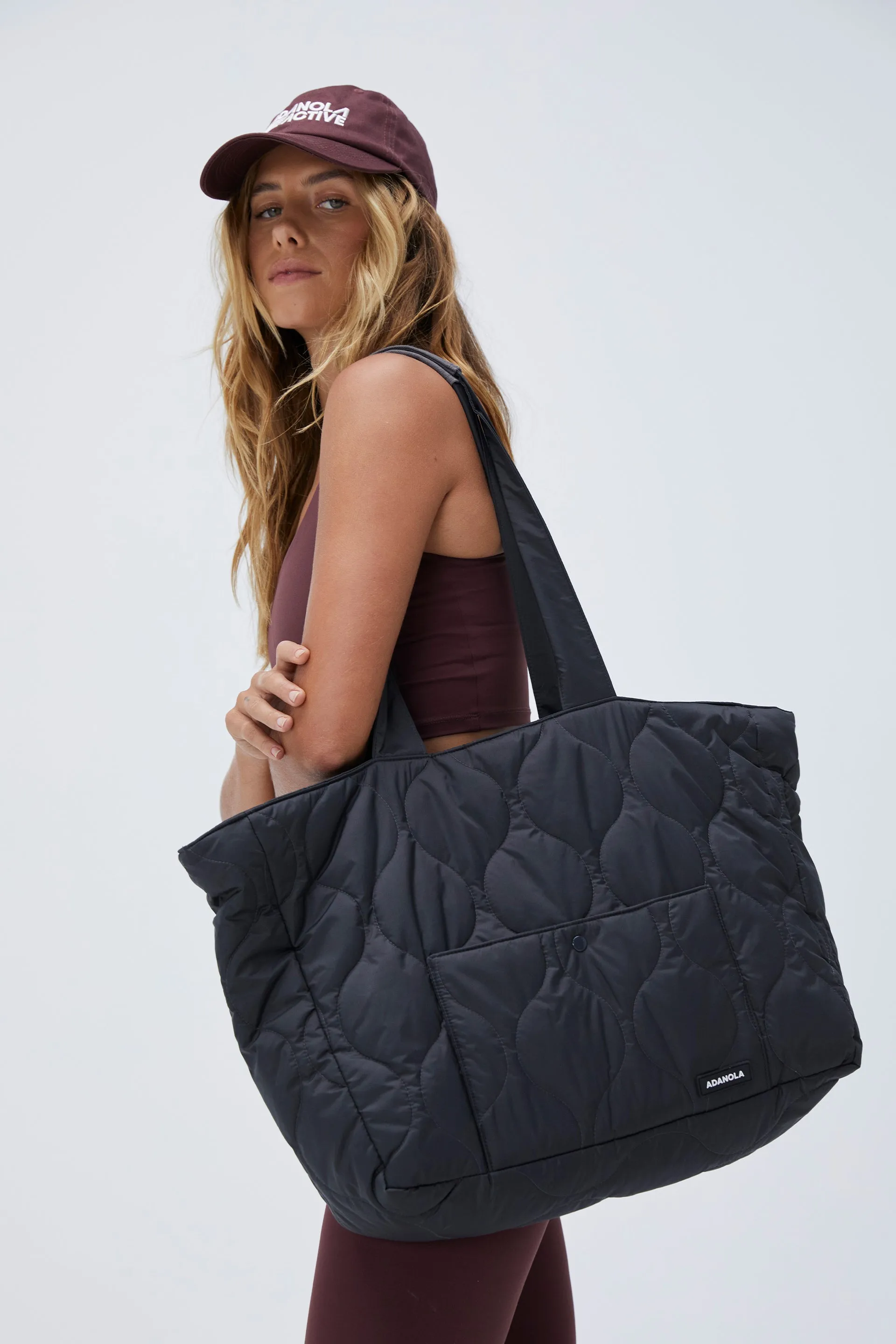 Quilted Nylon Tote Bag - Slate Grey