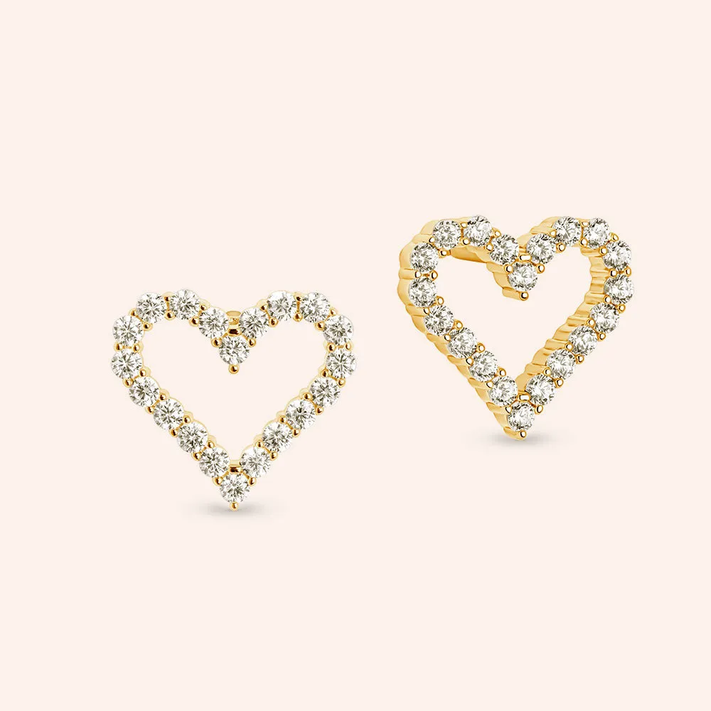 "Amelia" 0.9CTW Sterling Silver Open Heart Pave Stud Earrings
