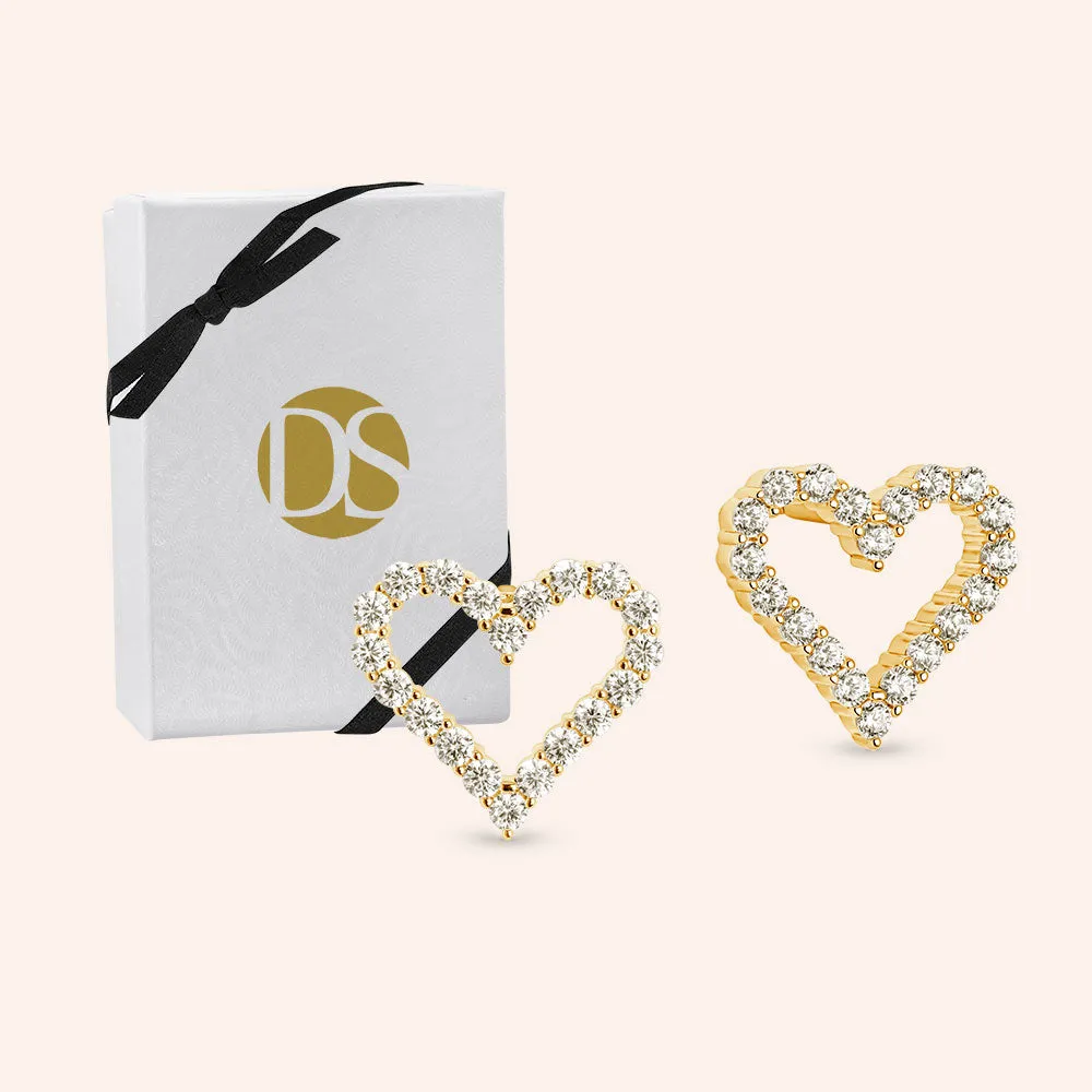 "Amelia" 0.9CTW Sterling Silver Open Heart Pave Stud Earrings