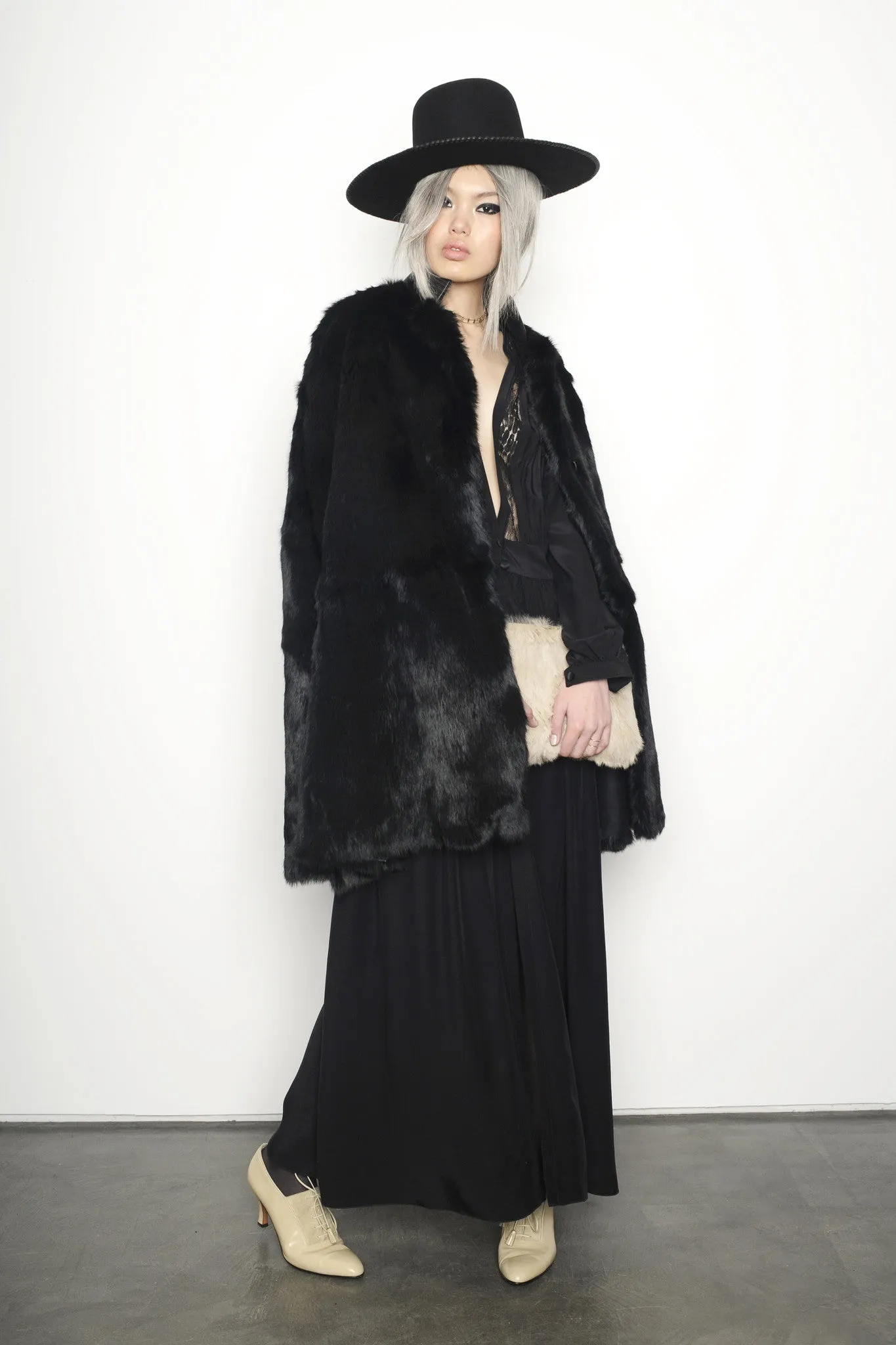 Rabbit Cape & Deep V Dress Coat