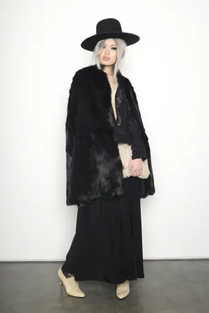 Rabbit Cape & Deep V Dress Coat