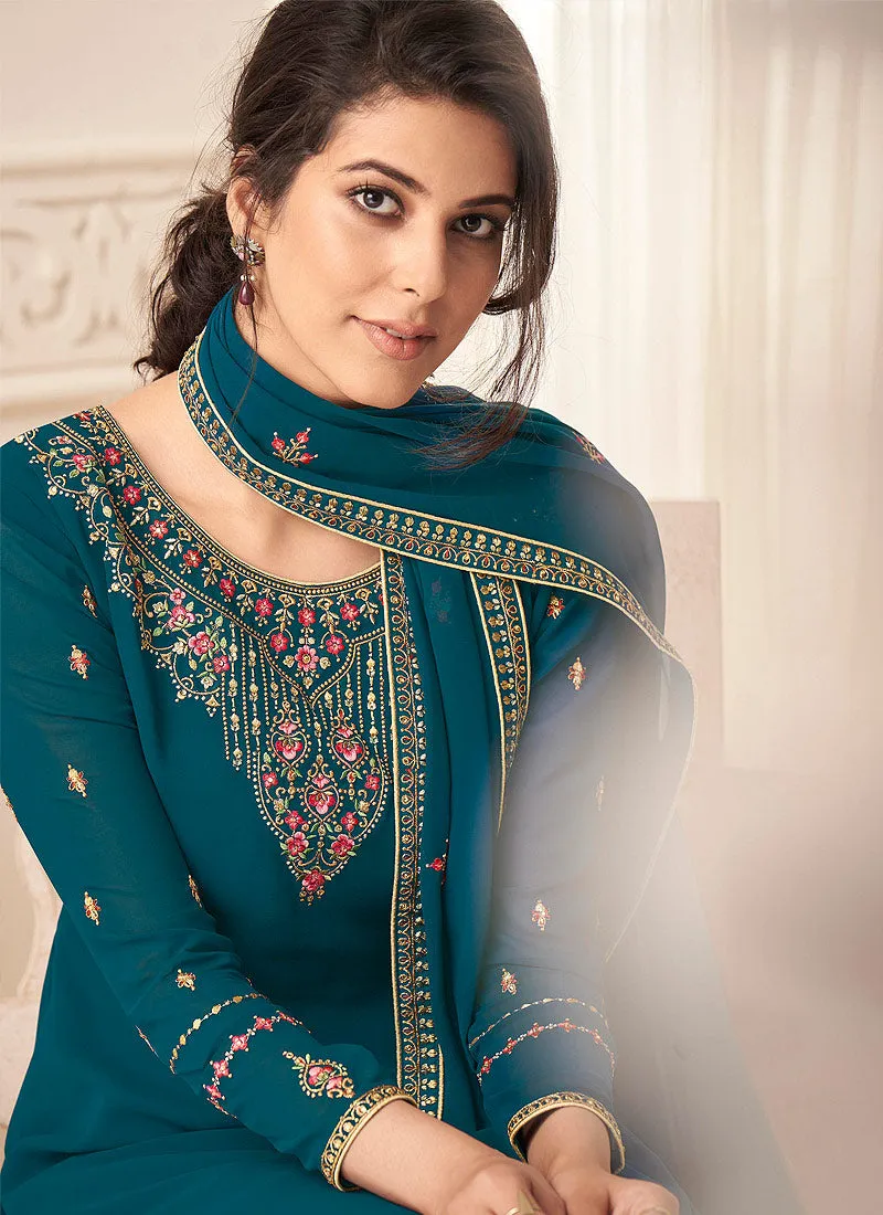 Rama Green Embroidered Pakistani Salwar Kameez