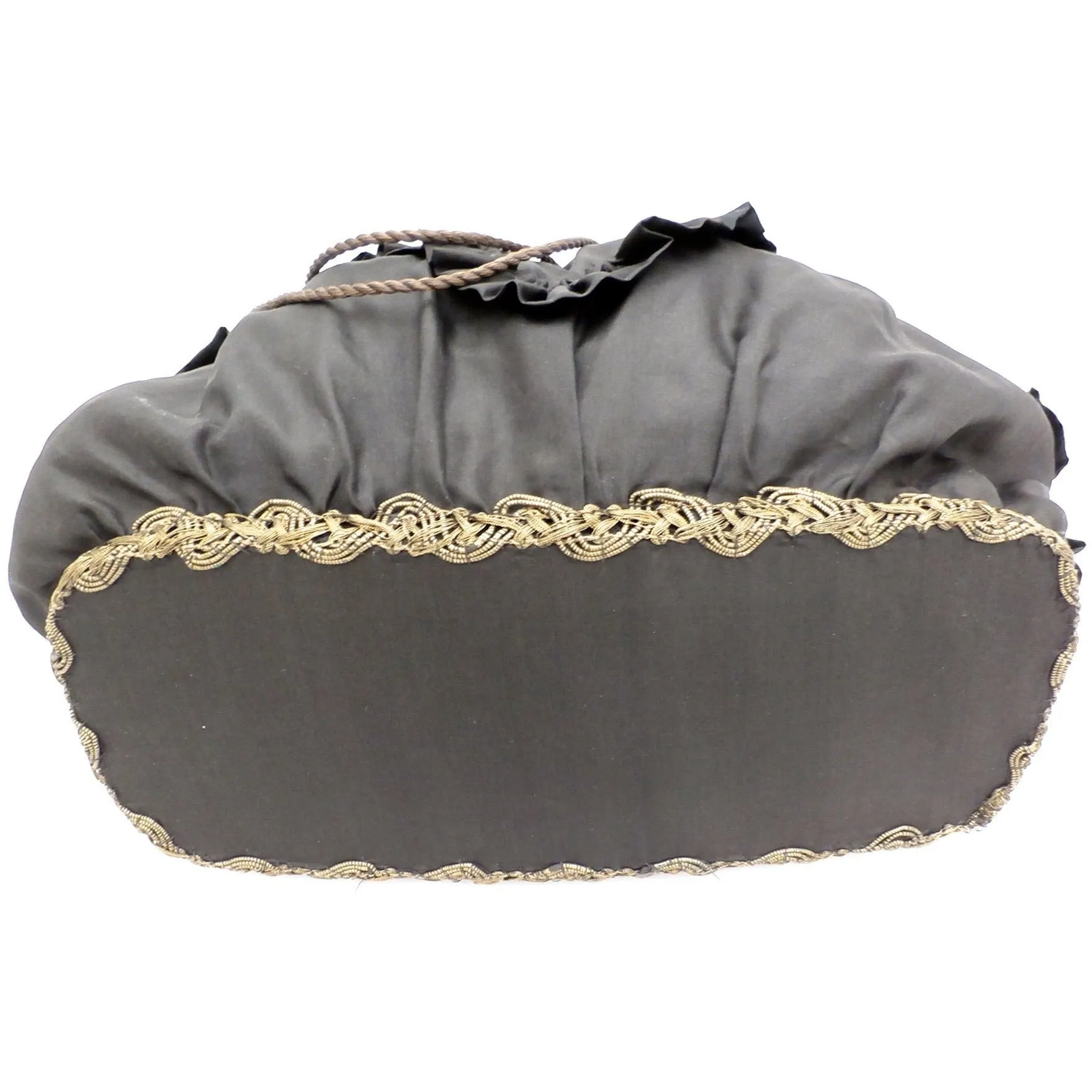 Rare Antique Victorian Handbag Purse Satchel Large Gold Bullion Trim Black Silk