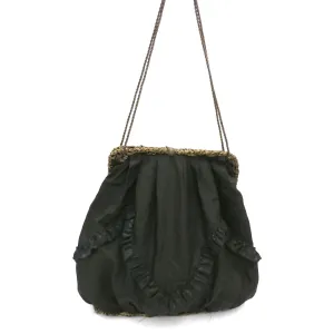 Rare Antique Victorian Handbag Purse Satchel Large Gold Bullion Trim Black Silk