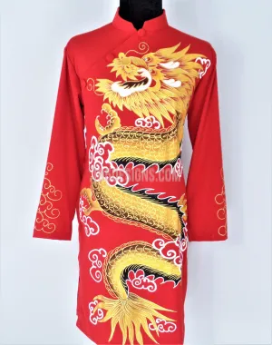 Red Ao Dai Men -  Áo Dài Đỏ Nam Vẽ Rồng Vải Co Giản Nhẹ