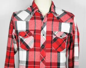 Red, Black & White Striped Flannel Western Pearl Snap Shirt - Size XL