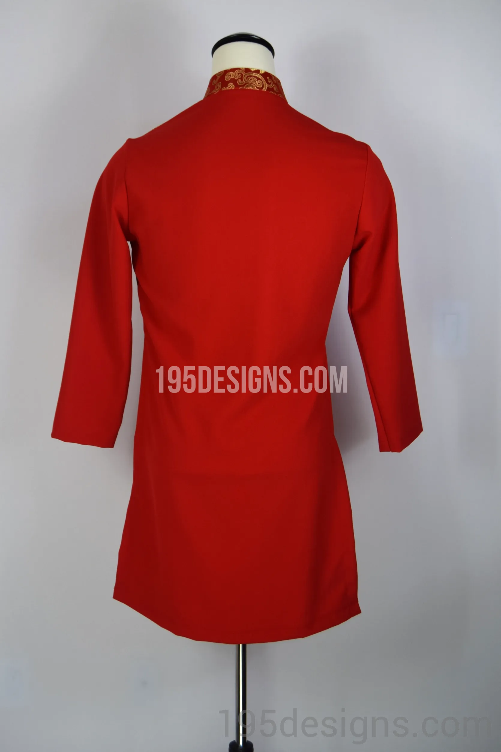 Red Brocade Ao Dai Men -  Áo Dài Gấm Nam Vải Co Giản