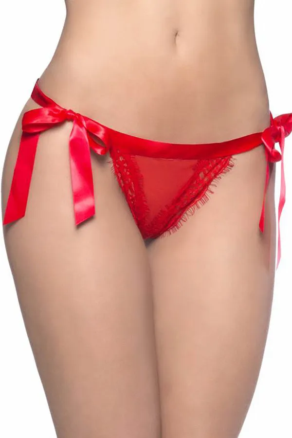 Red Lace Open Back Panty with Side Ties