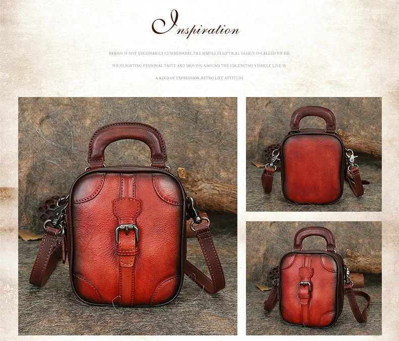 Red Leather Womens Small Vertical Shoulder Bag Small Handmade Crossbody Handbag Purse for Ladies