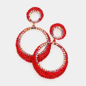 Red Rhinestone Embellished Hoop Earrings | 3" | 540871