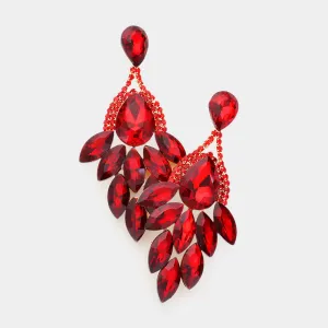 Red Teardrop Accented Marquise Cluster Stone Pageant Chandelier Earrings | Prom Earrings | 540228
