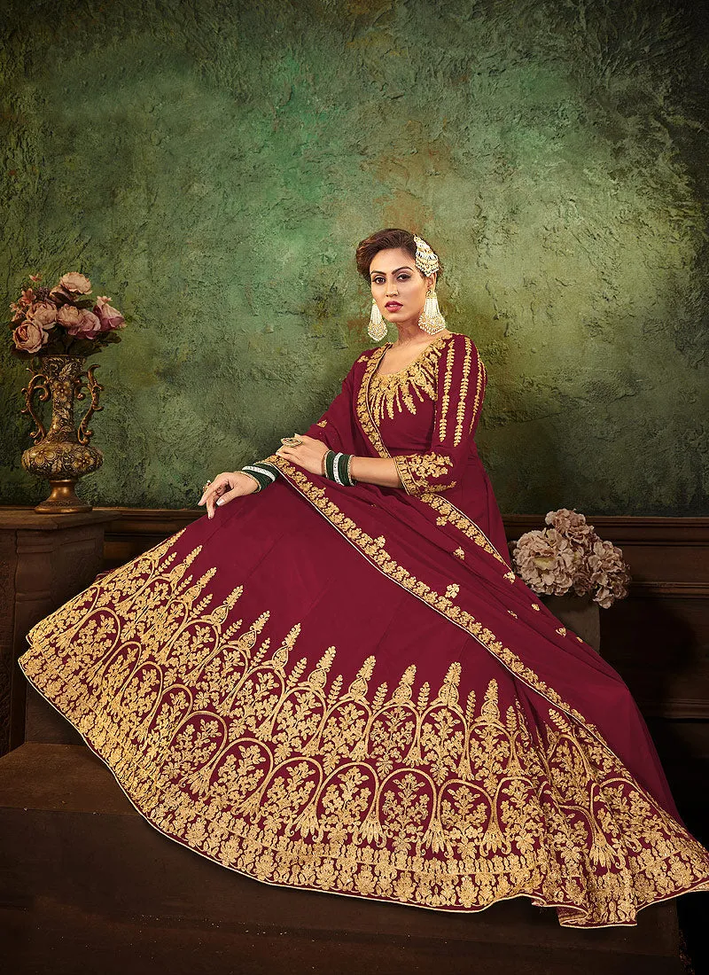 Red Zari Embroidered Designer Anarkali Suit