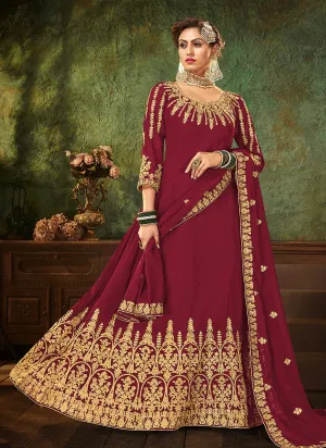 Red Zari Embroidered Designer Anarkali Suit
