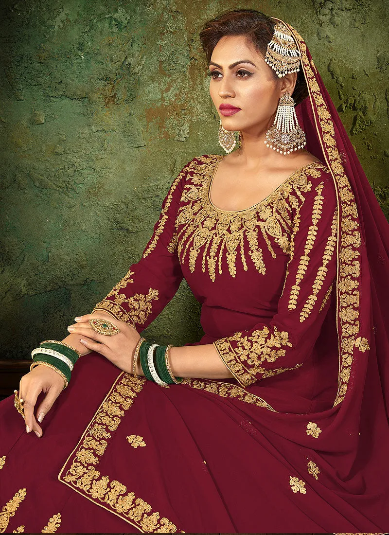 Red Zari Embroidered Designer Anarkali Suit