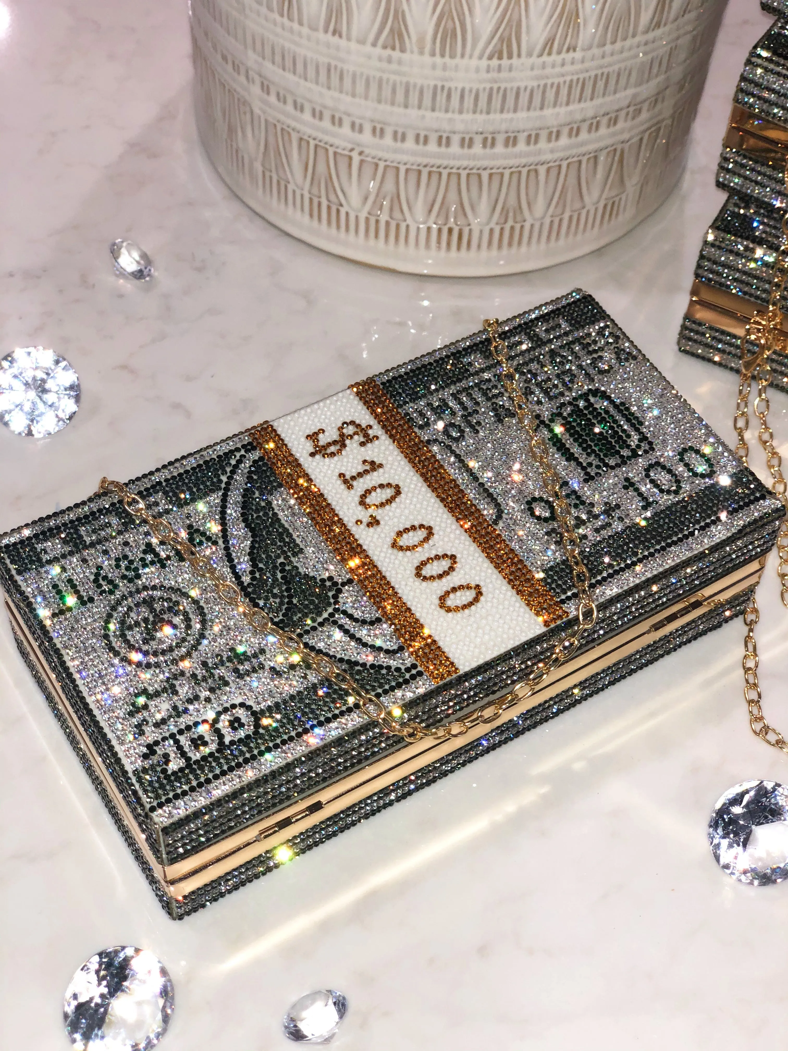 Rhinestone Clutch Money Bag (Pink)