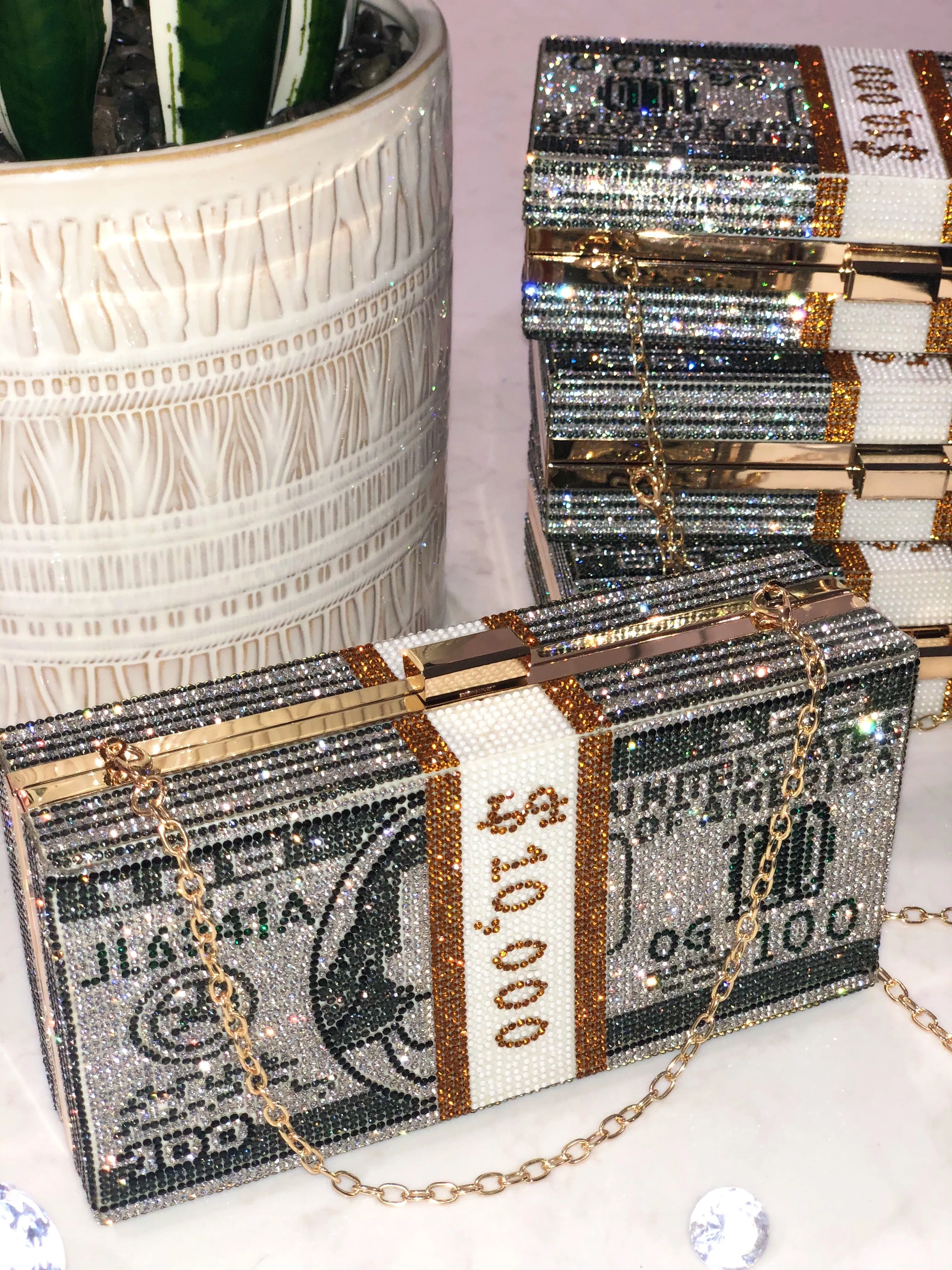 Rhinestone Clutch Money Bag (Pink)