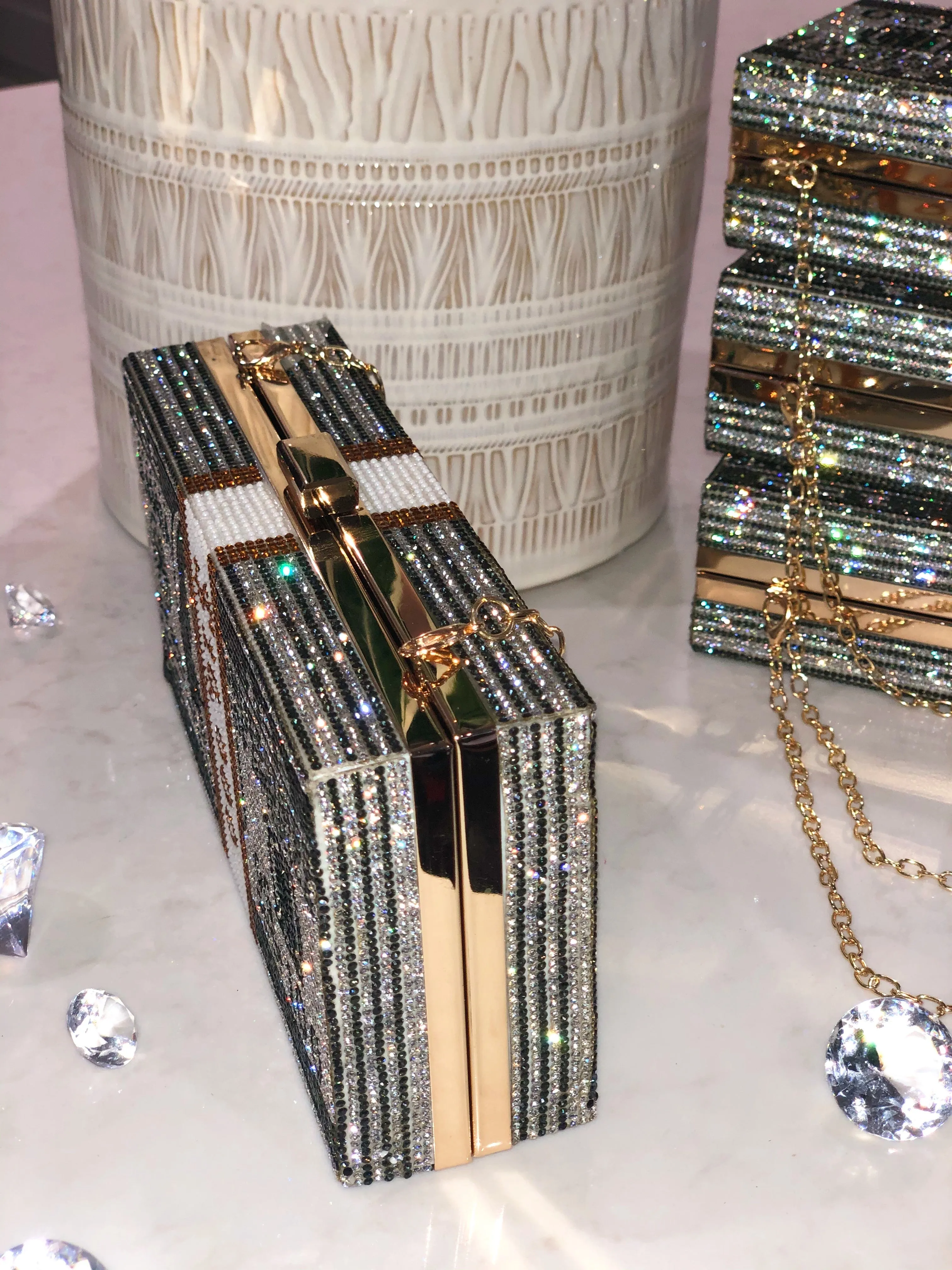 Rhinestone Clutch Money Bag (Pink)