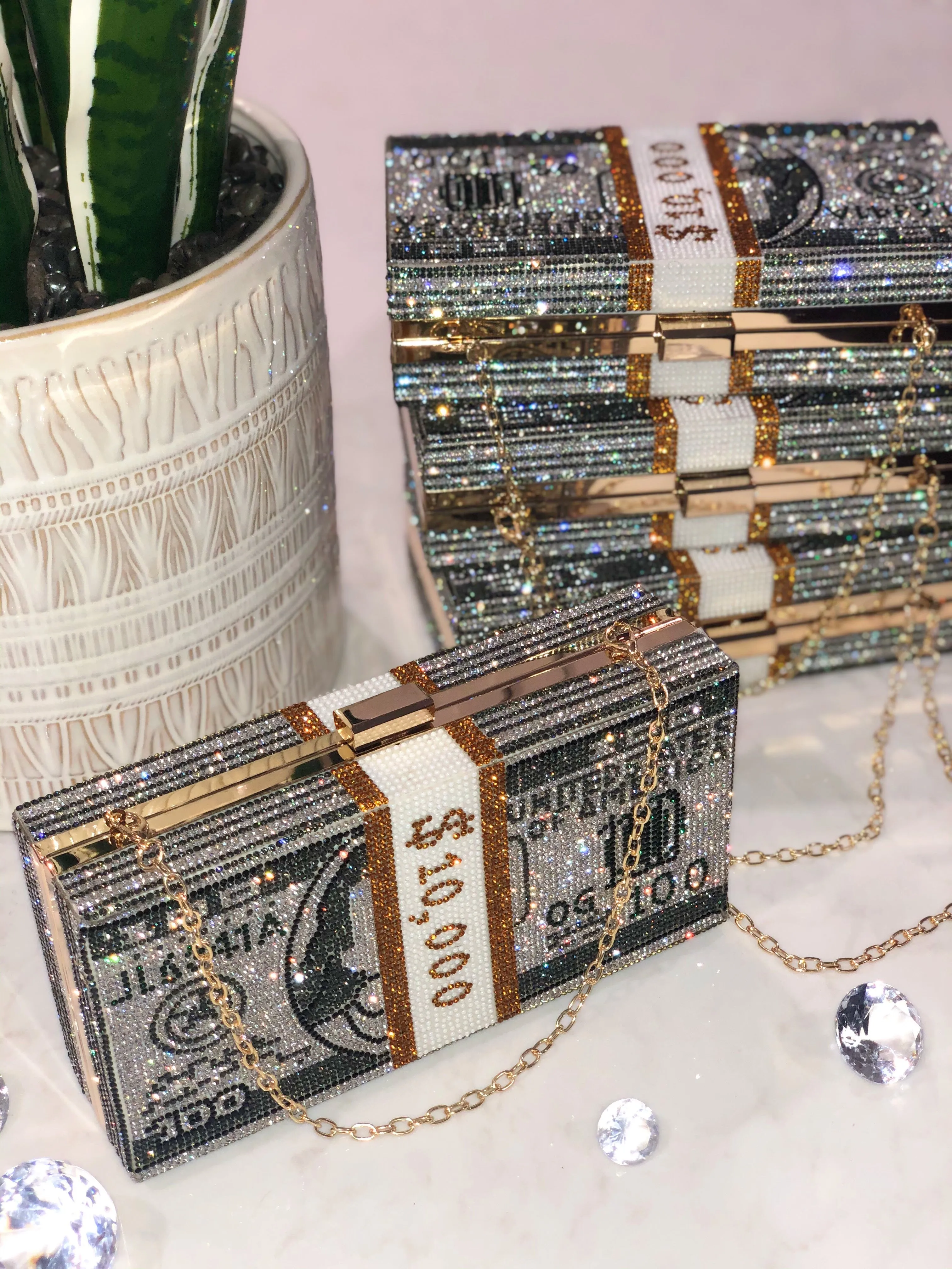 Rhinestone Clutch Money Bag (Pink)