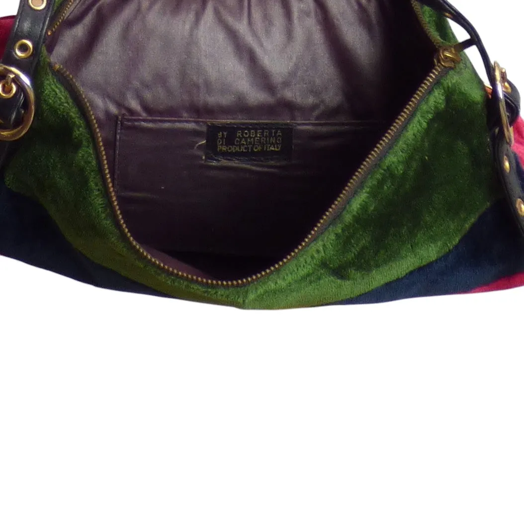 ROBERTA DI CAMERINO- 1970s Red & Green Velvet Shoulder Bag