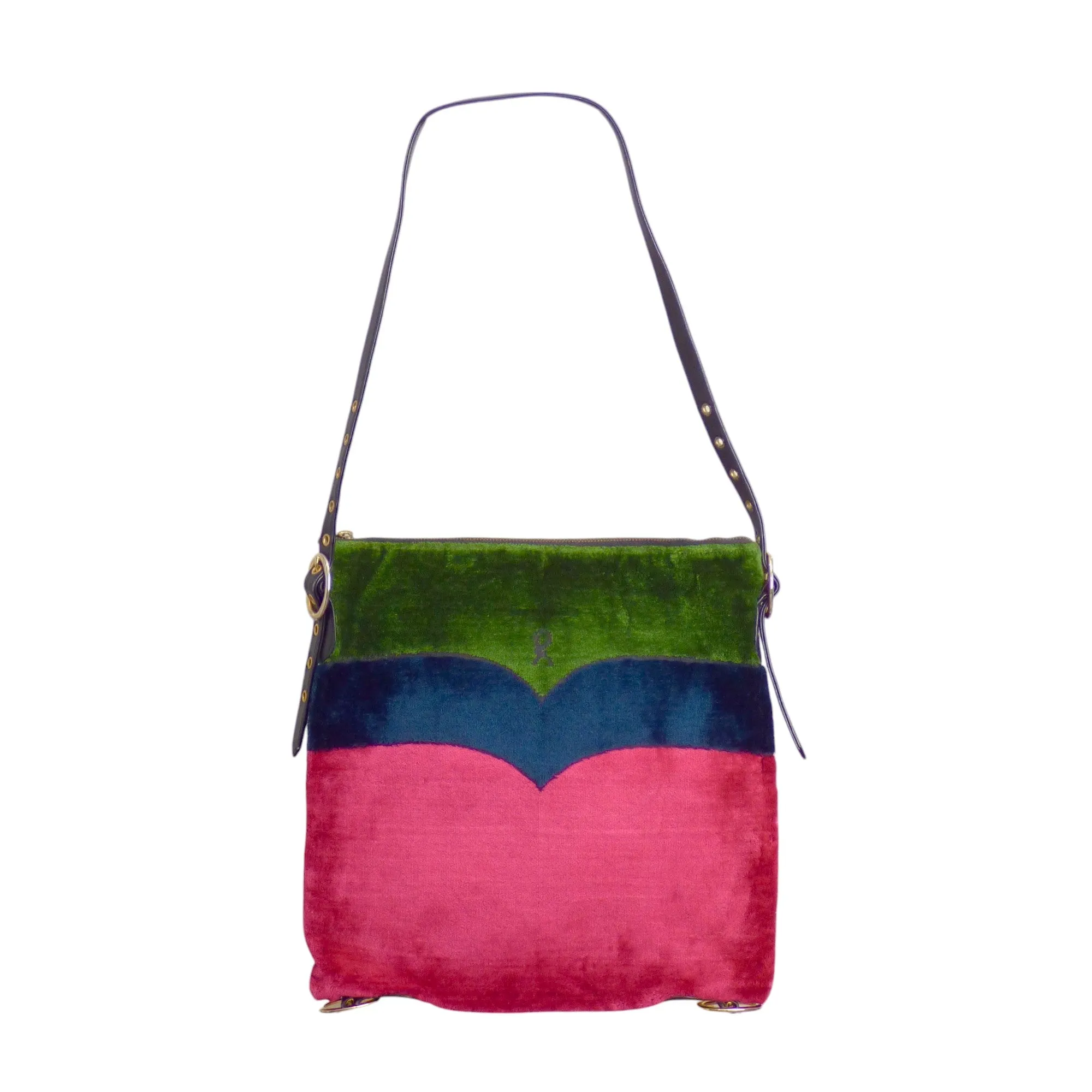 ROBERTA DI CAMERINO- 1970s Red & Green Velvet Shoulder Bag