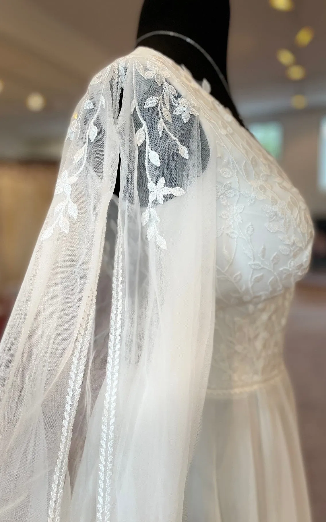 Romantic A-Line Tulle Wedding Dress With Illusion Long Sleeves And Keyhole Back-716435