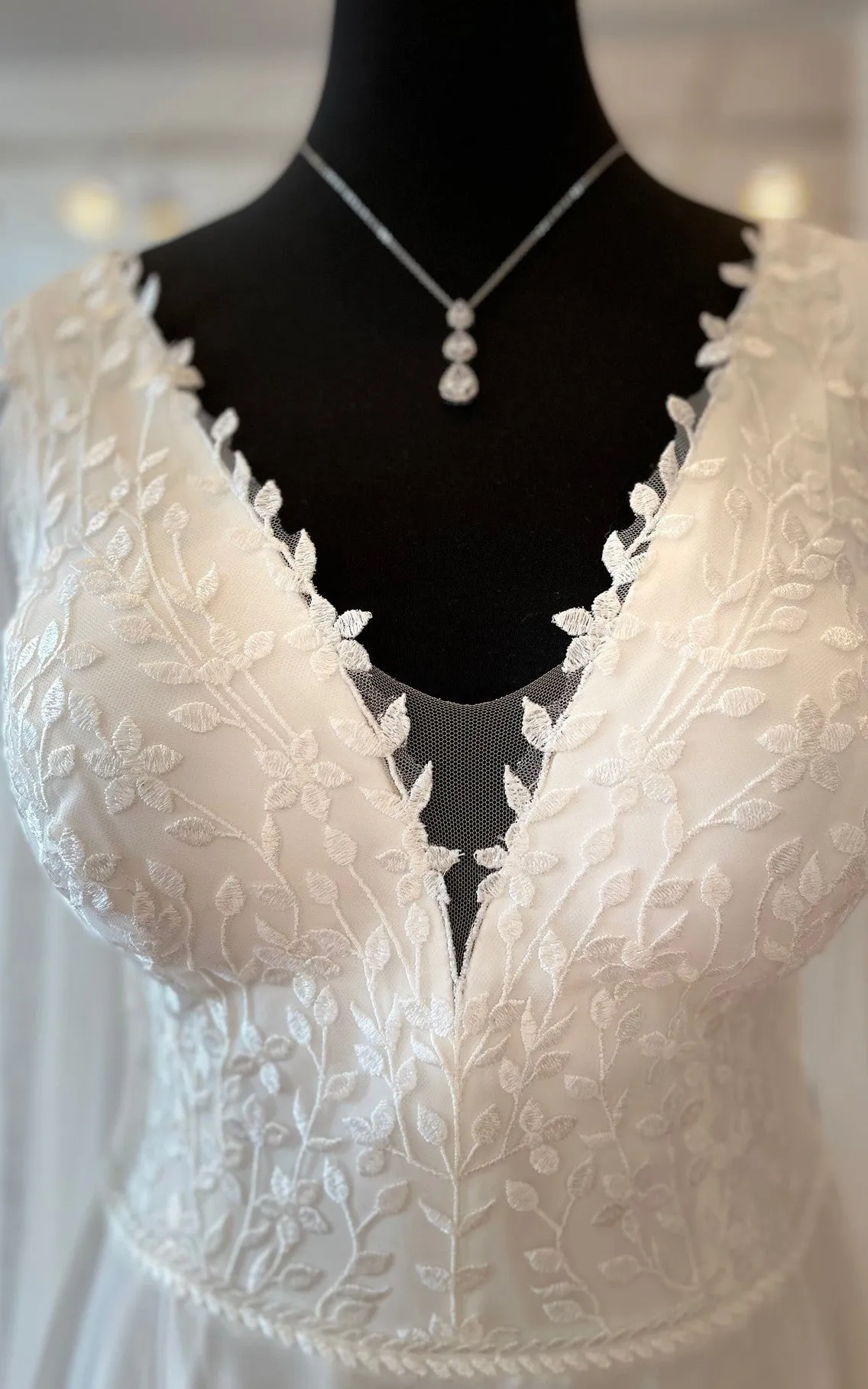 Romantic A-Line Tulle Wedding Dress With Illusion Long Sleeves And Keyhole Back-716435