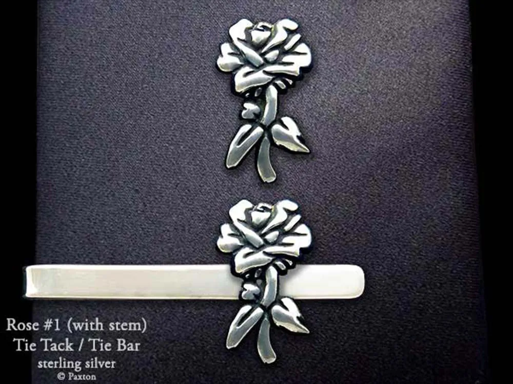 Rose Flower Tie Tack or Rose Flower Tie Bar / Tie Clip Sterling Silver