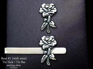 Rose Flower Tie Tack or Rose Flower Tie Bar / Tie Clip Sterling Silver