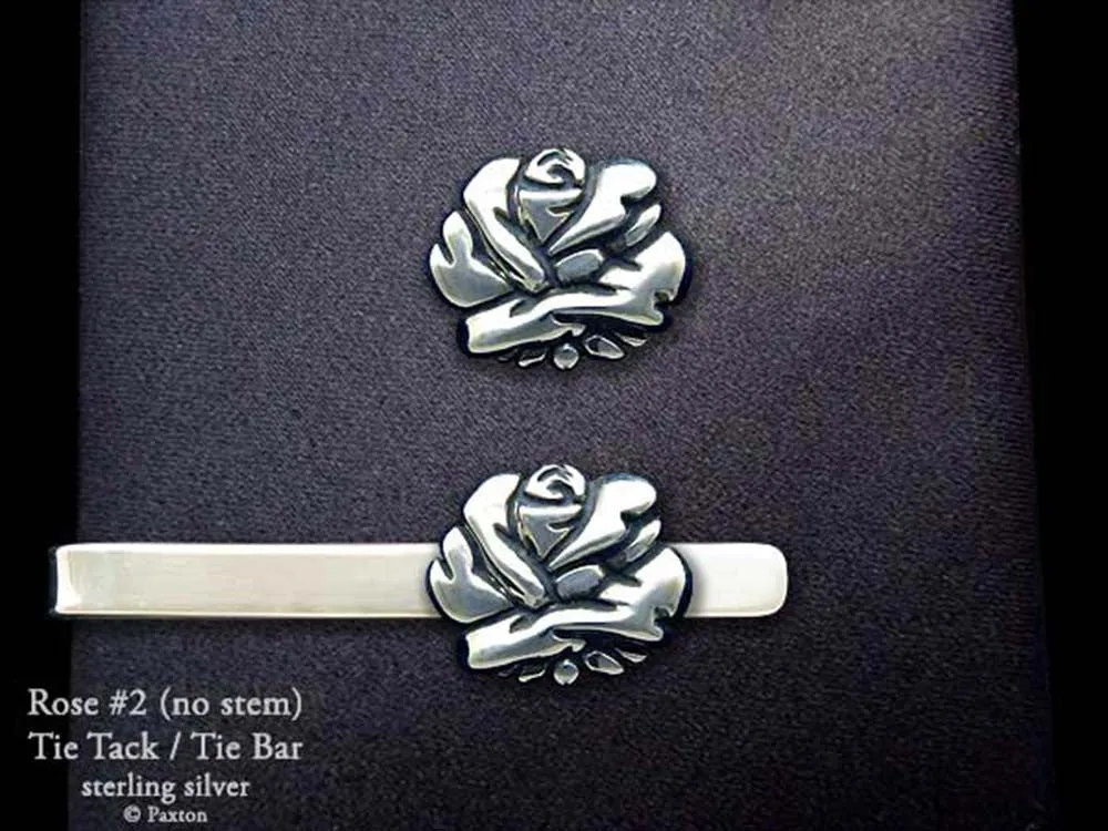 Rose Flower Tie Tack or Rose Flower Tie Bar / Tie Clip Sterling Silver