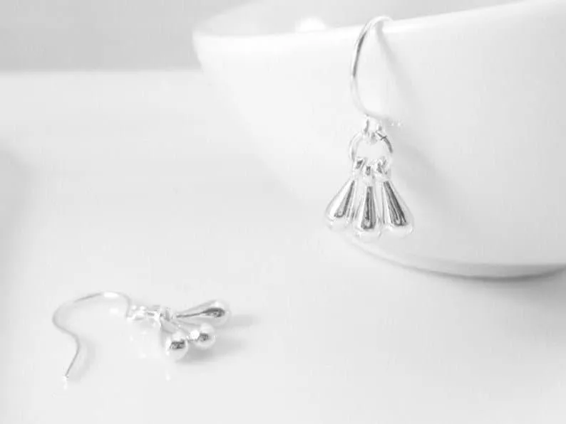 Rose Gold Drop Earrings - dainty little dangle teardrop minimalist trio of small polished charms - 14K gold fill upgrade hook option