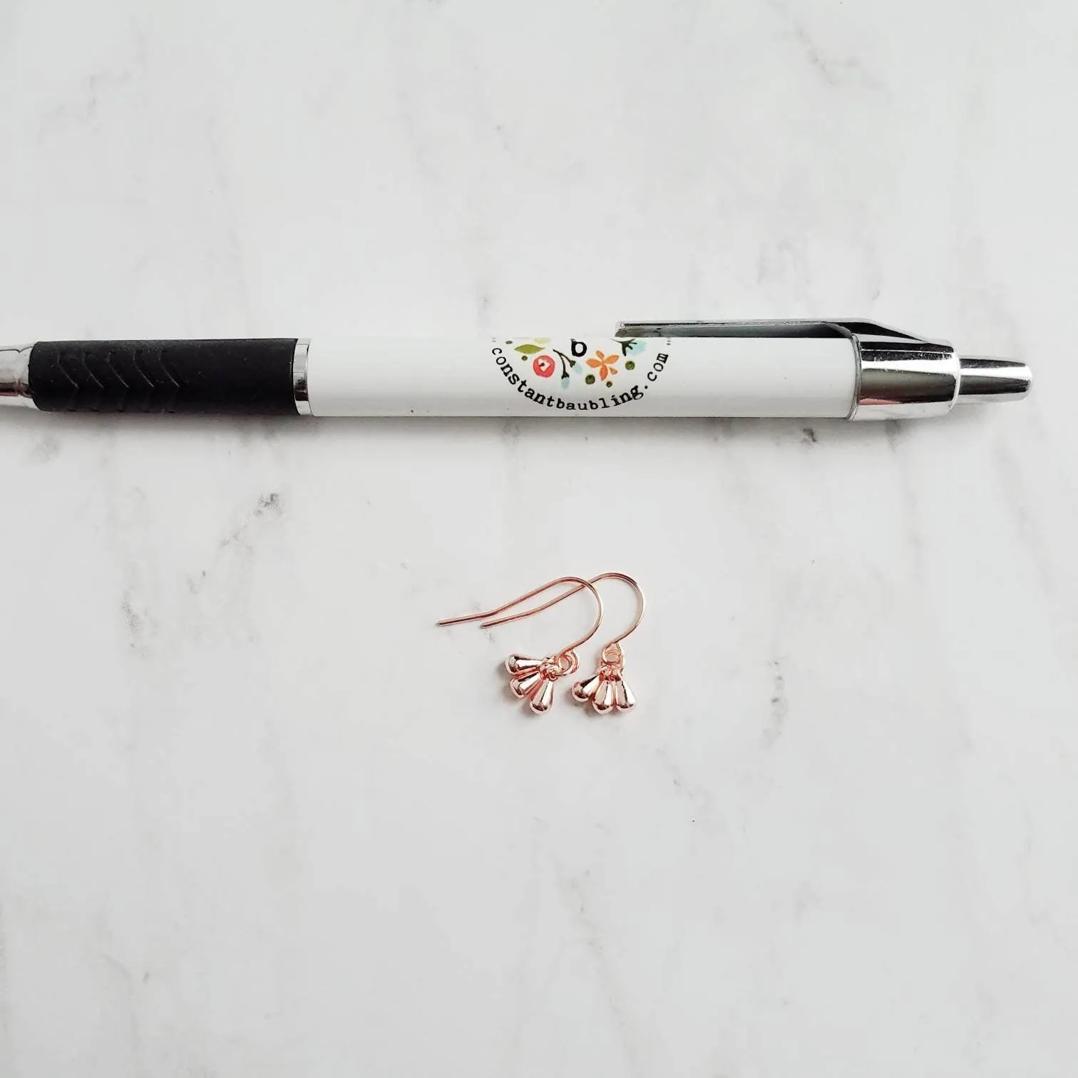 Rose Gold Drop Earrings - dainty little dangle teardrop minimalist trio of small polished charms - 14K gold fill upgrade hook option