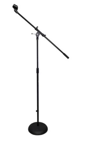 Round Base Microphone Stand with Boom Arm & Clip - Black