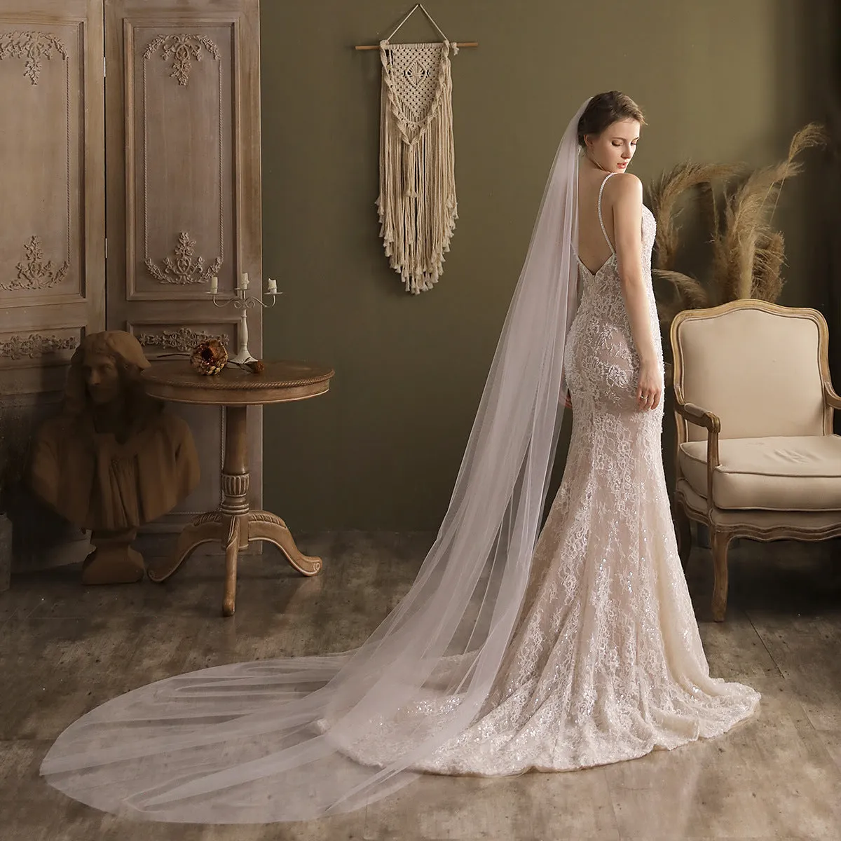 Roycebridal Chapel Length Simple Tulle Veil