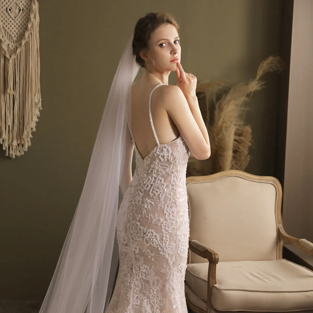Roycebridal Chapel Length Simple Tulle Veil