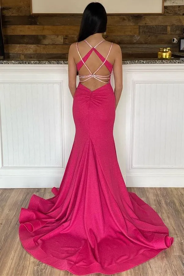 Roycebridal Light Blue Beaded Backless Trumpet Long Prom Dress