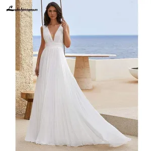 Roycebridal Simple Chiffon Wedding Dress With Pleats V-Neck Simple