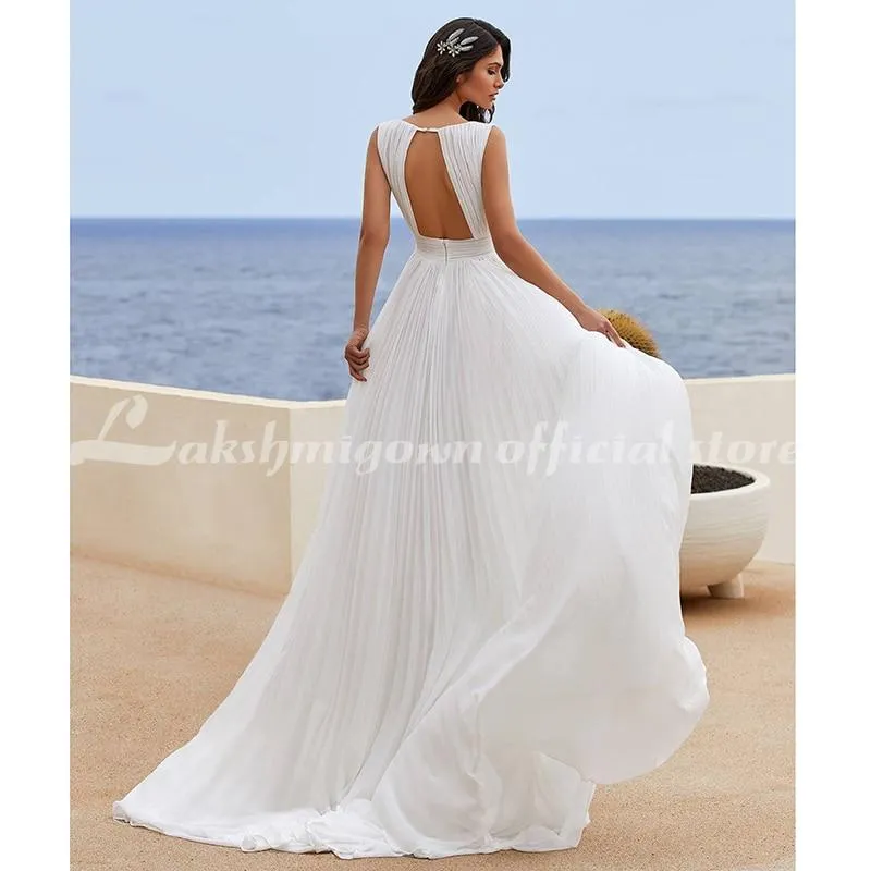 Roycebridal Simple Chiffon Wedding Dress With Pleats V-Neck Simple