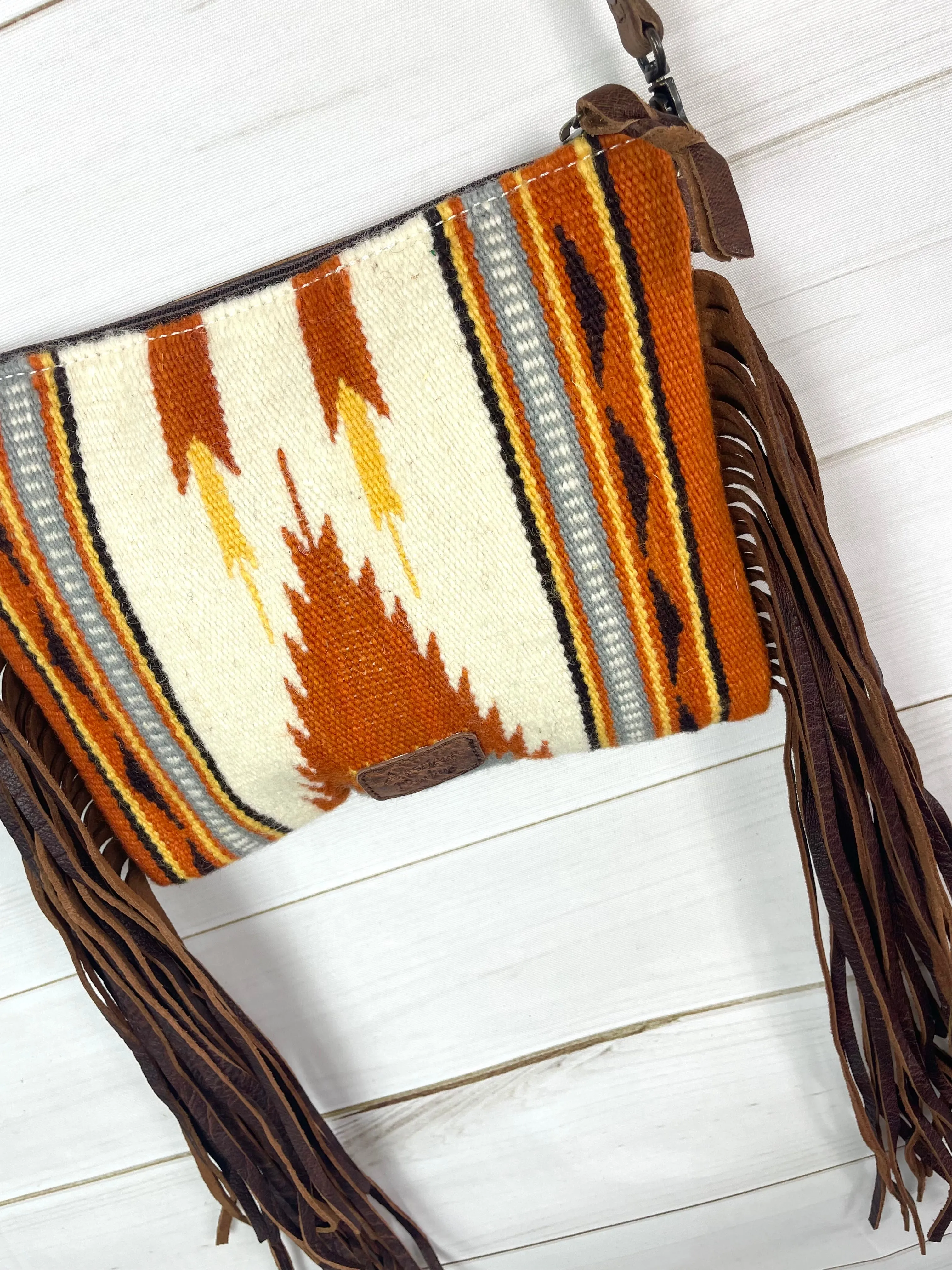 Rust Neutral Wool & Leather Fringe Bag