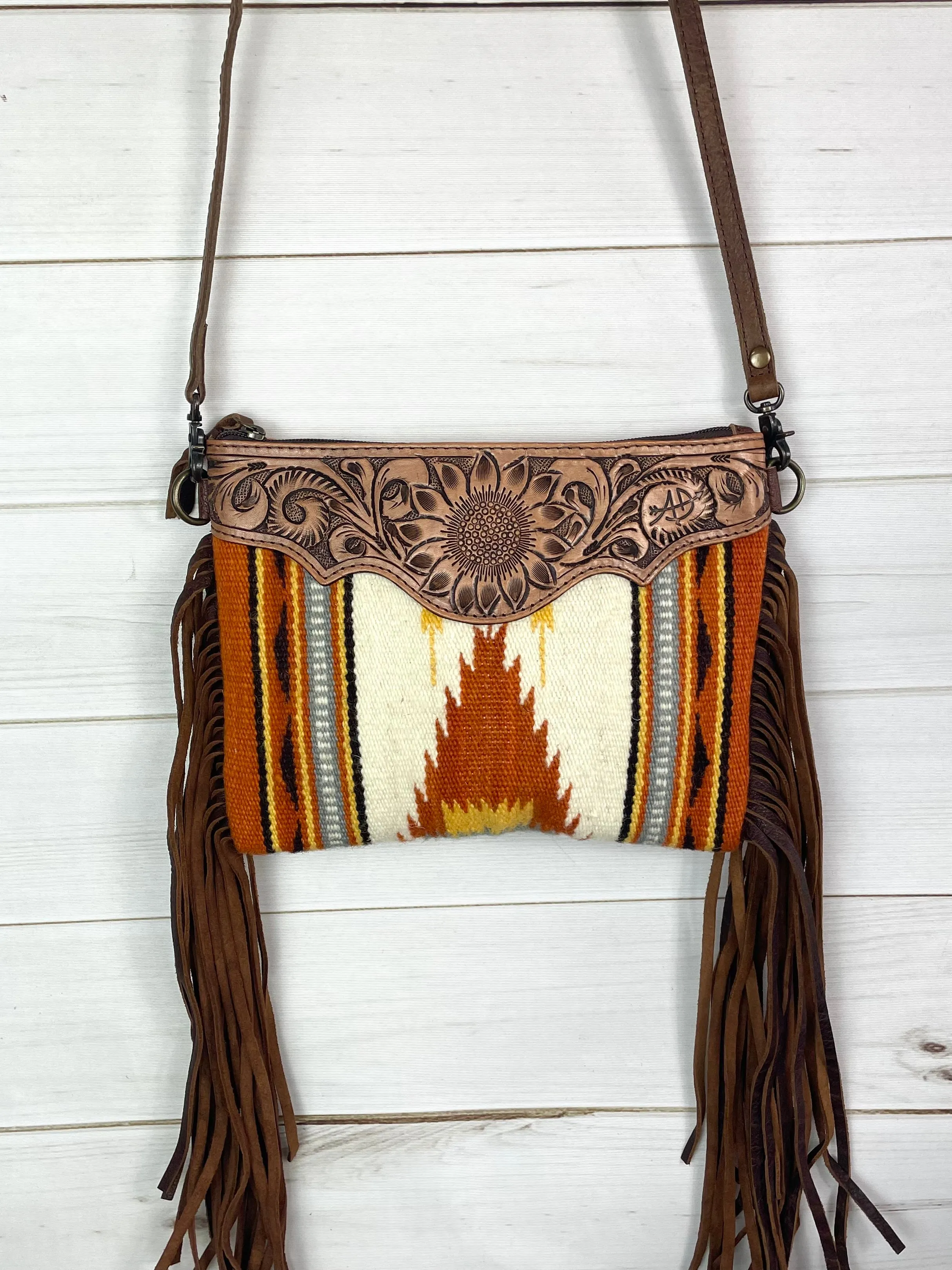 Rust Neutral Wool & Leather Fringe Bag
