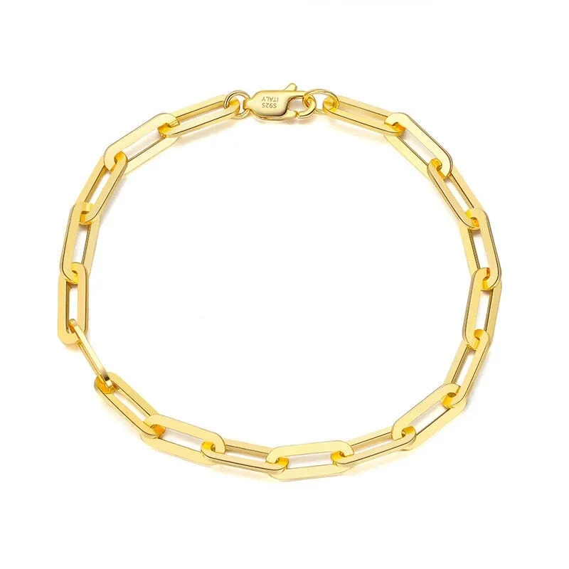 S925 Italy Silver Paper Clip Bracelet in 14K Gold Vermeil - 5mm
