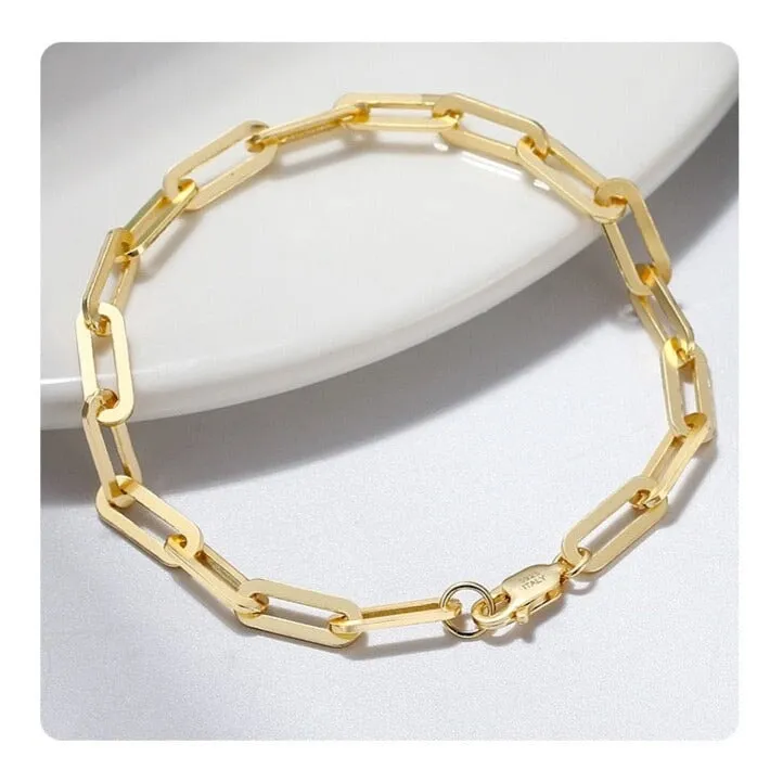 S925 Italy Silver Paper Clip Bracelet in 14K Gold Vermeil - 5mm