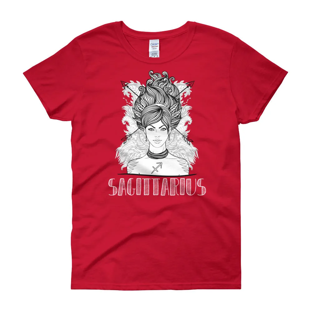 Sagittarius T Shirt Zodiac Short Sleeve Round Neck Red T-Shirt for Women