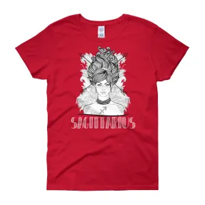 Sagittarius T Shirt Zodiac Short Sleeve Round Neck Red T-Shirt for Women