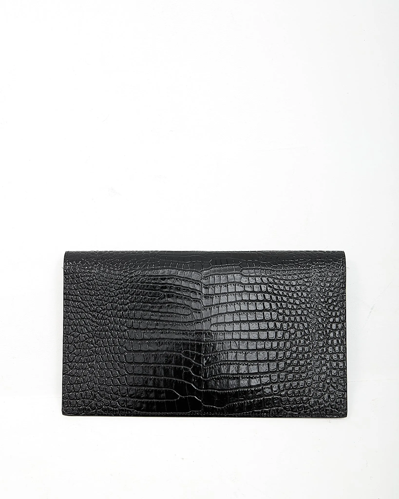 Saint Laurent Black Croc Embossed Envelope Clutch