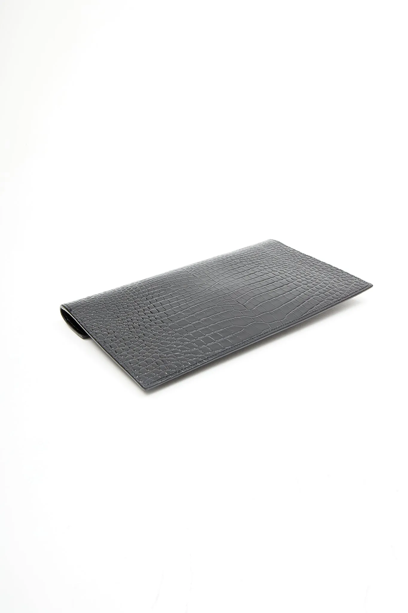 Saint Laurent Black Croc Embossed Envelope Clutch