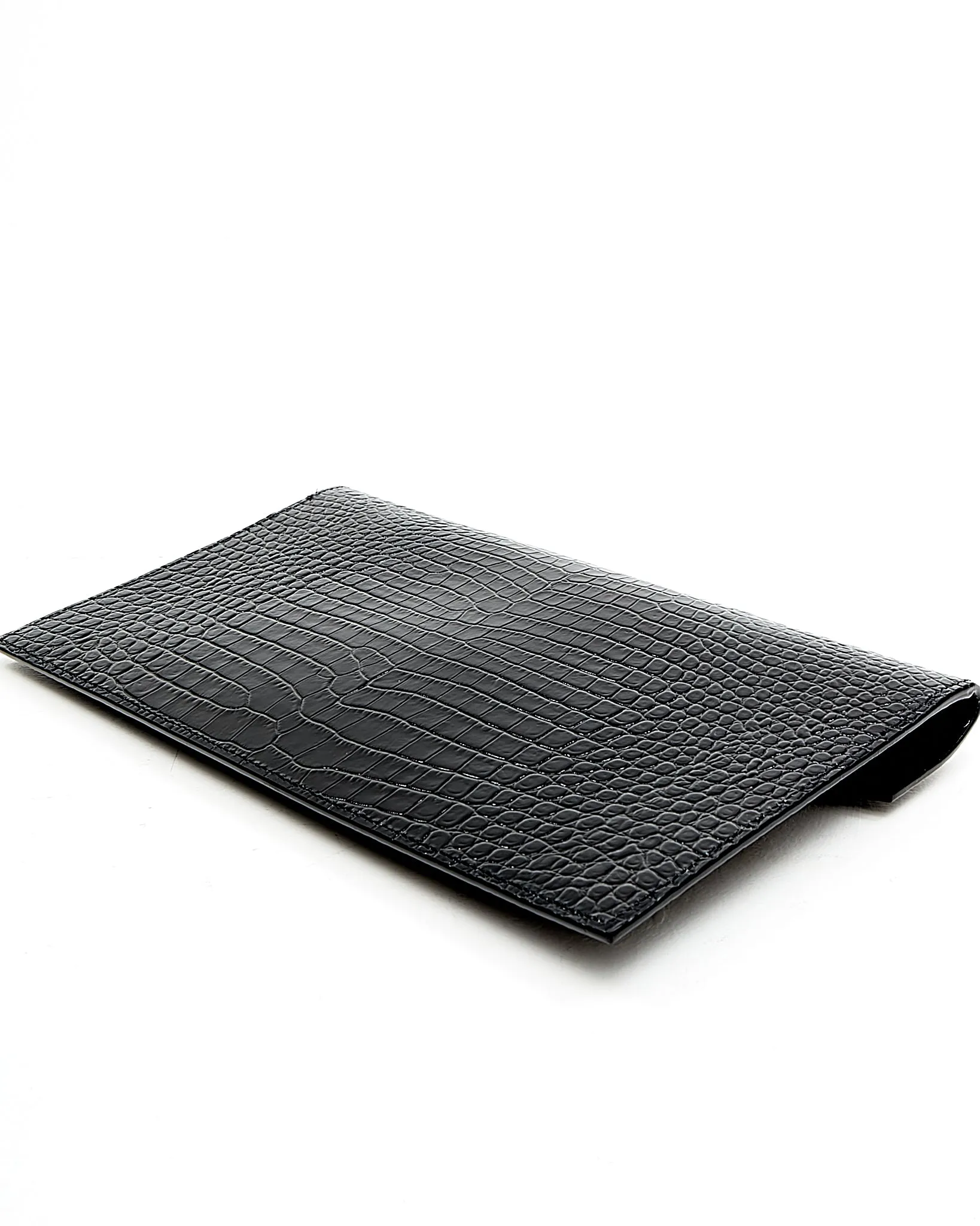 Saint Laurent Black Croc Embossed Envelope Clutch