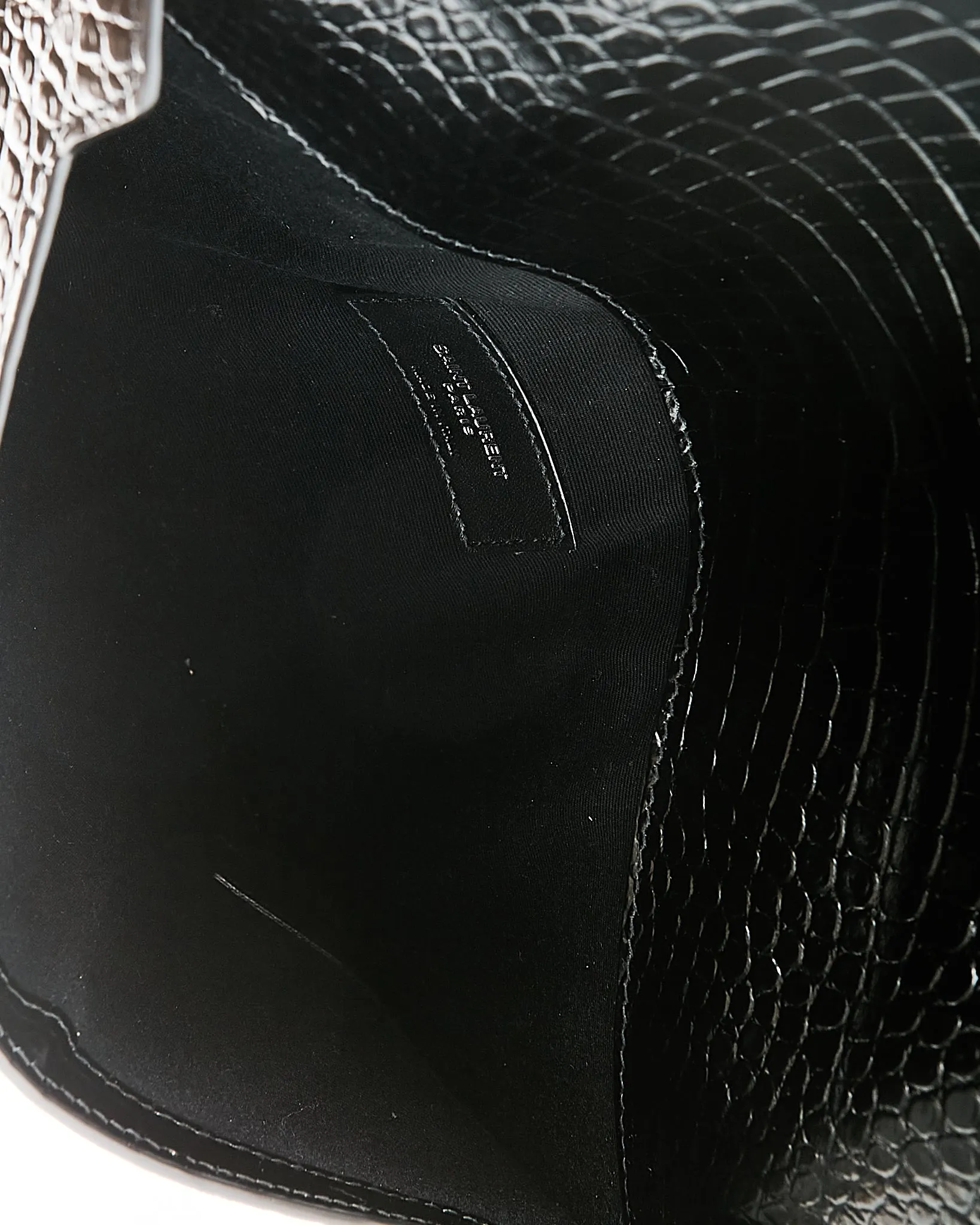 Saint Laurent Black Croc Embossed Envelope Clutch