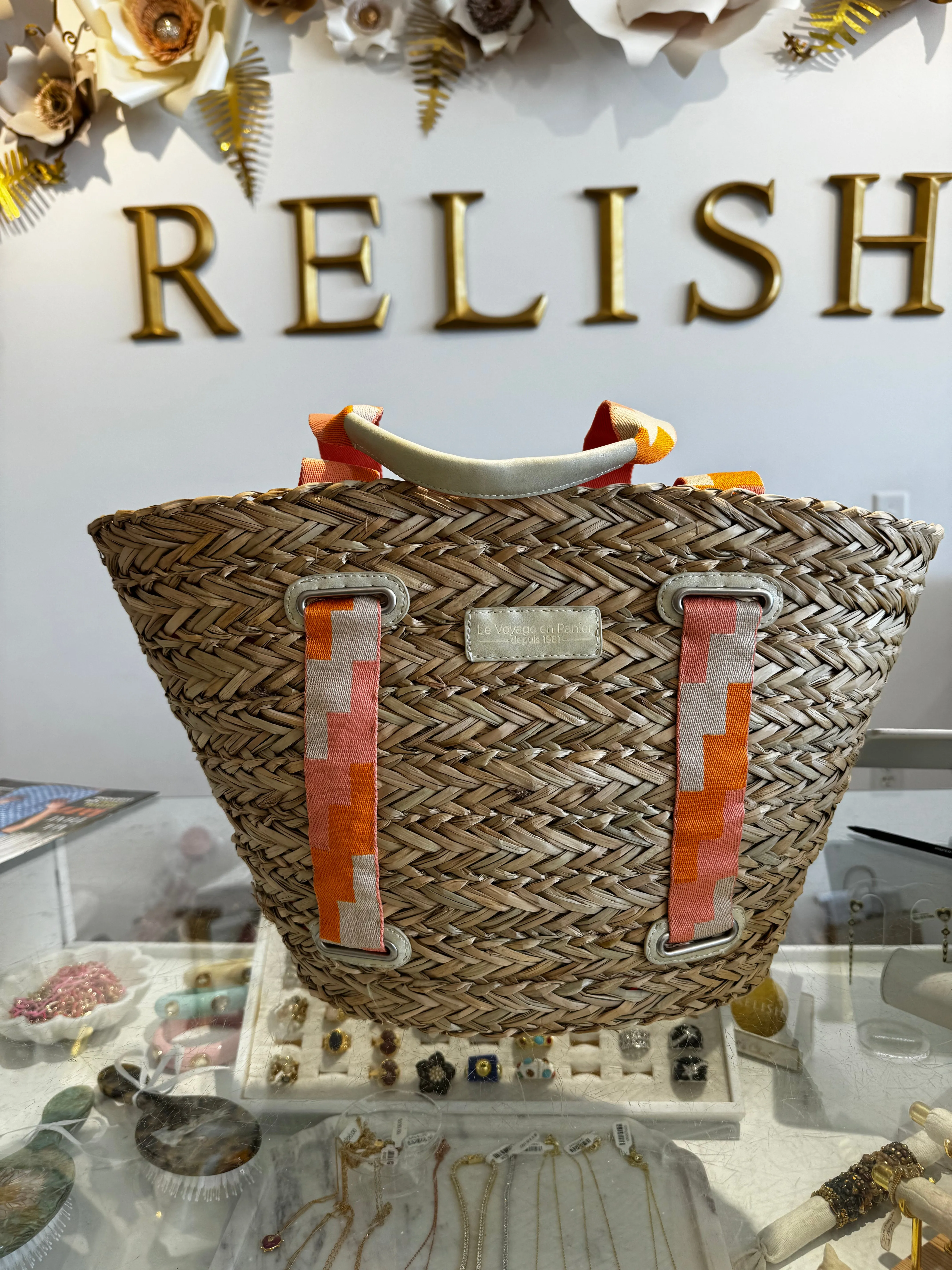 SALE HOLI Rafia Tote with Lengthy Straps-Orange