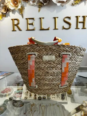 SALE HOLI Rafia Tote with Lengthy Straps-Orange